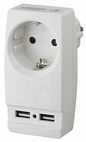 Адаптер с заземлением ЭРА SP-1e-USB-W 1-м+2xUSB тип A+A 2100мА белый картинка 